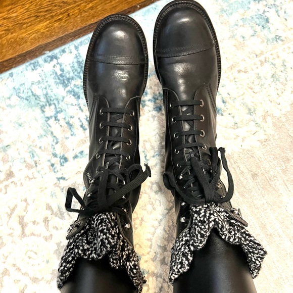 Chanel black leather combat boots with sock detail - Picture 4 of 11